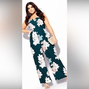 City Chic Emerald Floral Jumpsuit Size 16